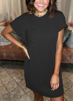 New In - Ribbed Round Neck Pocket Dress