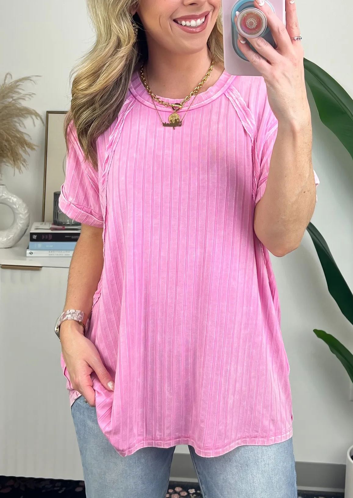 Washed Ribbed Plunger Short Sleeve