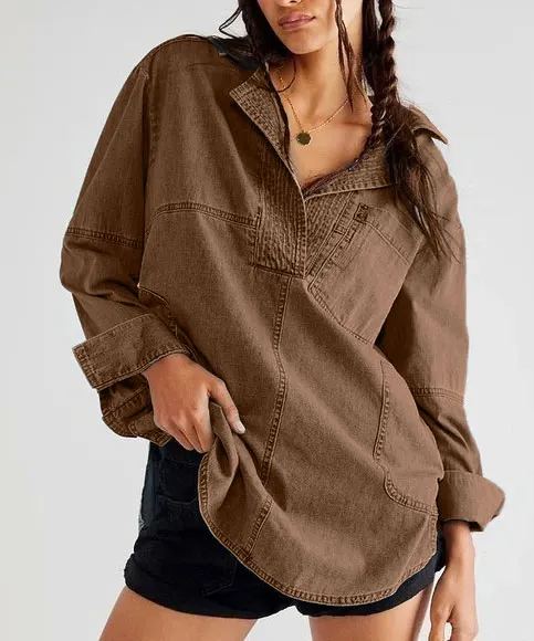 Women's V-Neck Denim Pullover Shirt