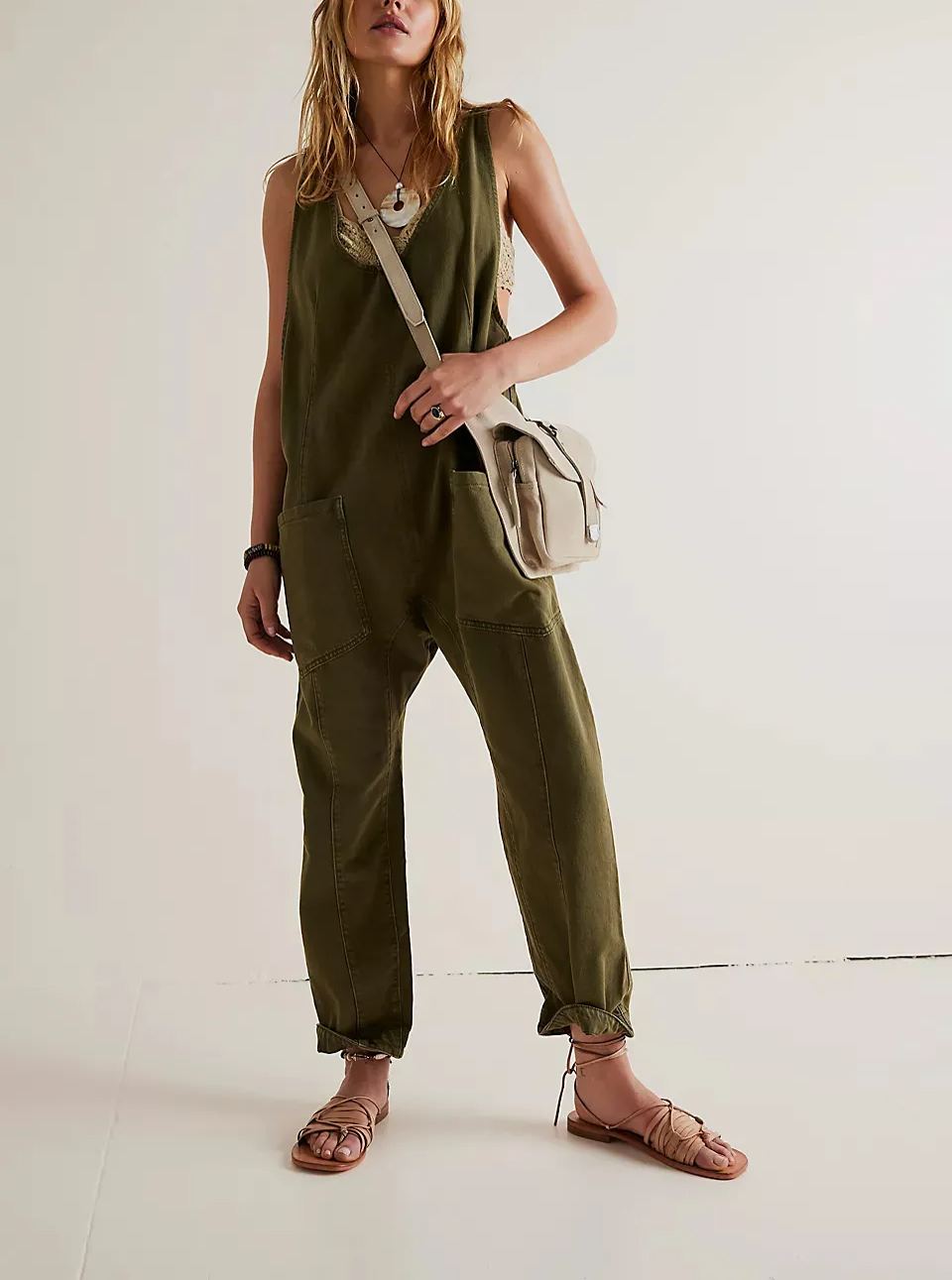 Women's Denim Sleeveless Loose Jumpsuit with Pockets