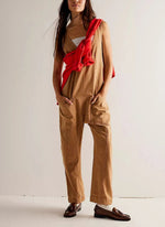 Women's Denim Sleeveless Loose Jumpsuit with Pockets