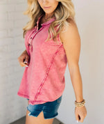 Women's Button Mix Washed Henley Tank