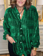 Women's Shirred Velvet Button Down Top