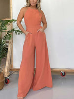 Halter Neck Open Back Jumpsuit with Adjustable Neck