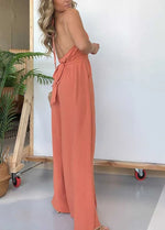 Halter Neck Open Back Jumpsuit with Adjustable Neck
