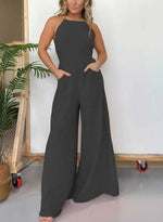 Halter Neck Open Back Jumpsuit with Adjustable Neck