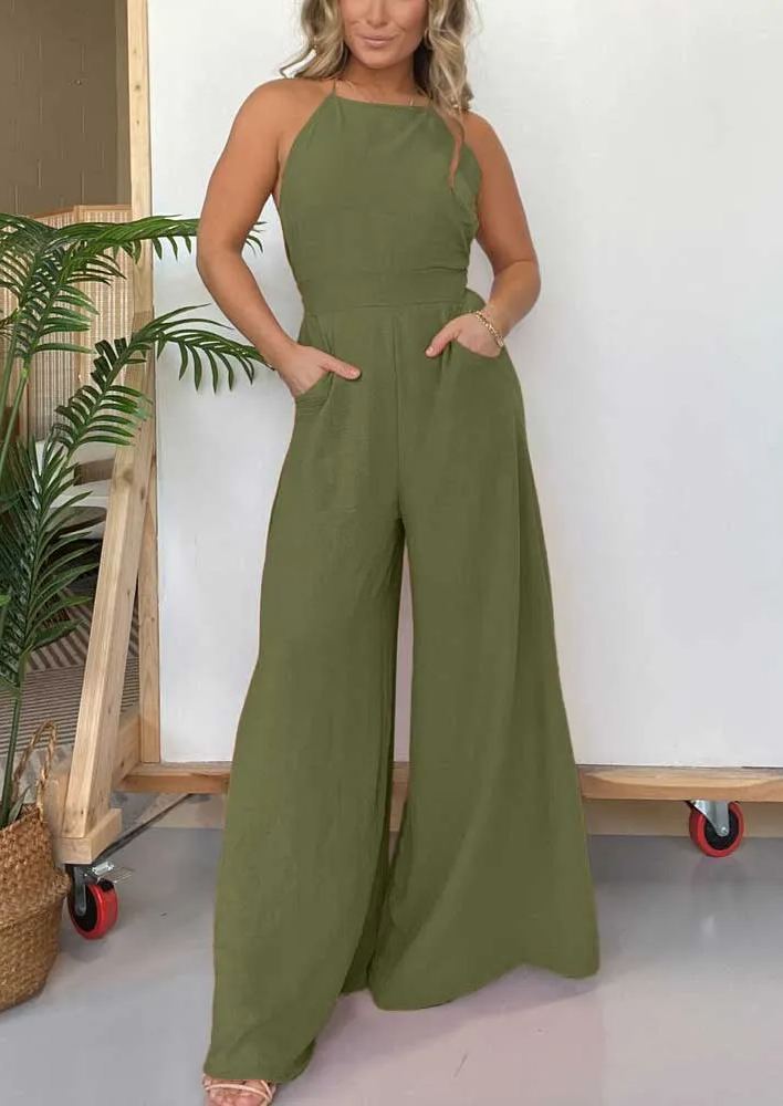 Halter Neck Open Back Jumpsuit with Adjustable Neck