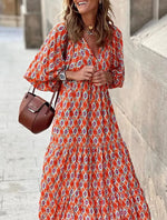 Women's Puff Sleeve Smocked Ruffle Boho Maxi Dress