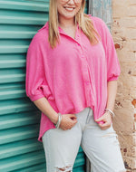 Women's Dolman Sleeves Ribbed Button Down Top