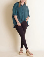 Women's Dolman Sleeves Ribbed Button Down Top