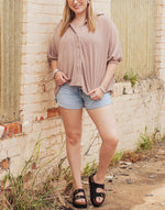 Women's Dolman Sleeves Ribbed Button Down Top