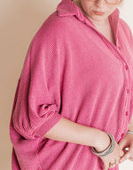 Women's Dolman Sleeves Ribbed Button Down Top