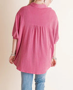 Women's Dolman Sleeves Ribbed Button Down Top