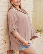 Women's Dolman Sleeves Ribbed Button Down Top