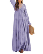 Women's Long Sleeve V Neck Boho Flowy Maxi Dresses