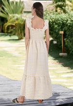 Women's Retro Plaid Smocked Flounce Long Dress