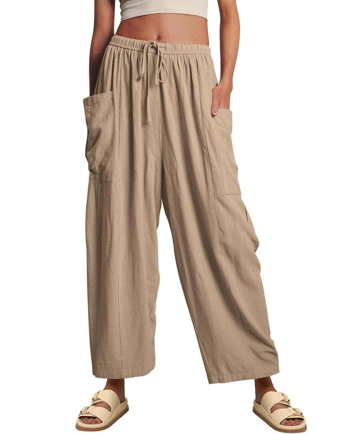 Women??s Casual Linen Blend Palazzo Pants