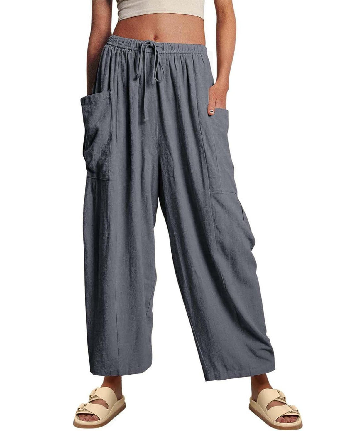 Women??s Casual Linen Blend Palazzo Pants