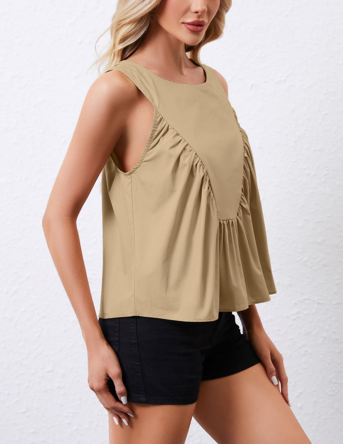 Women's Casual Loose Sleeveless Pleated Tnak Top