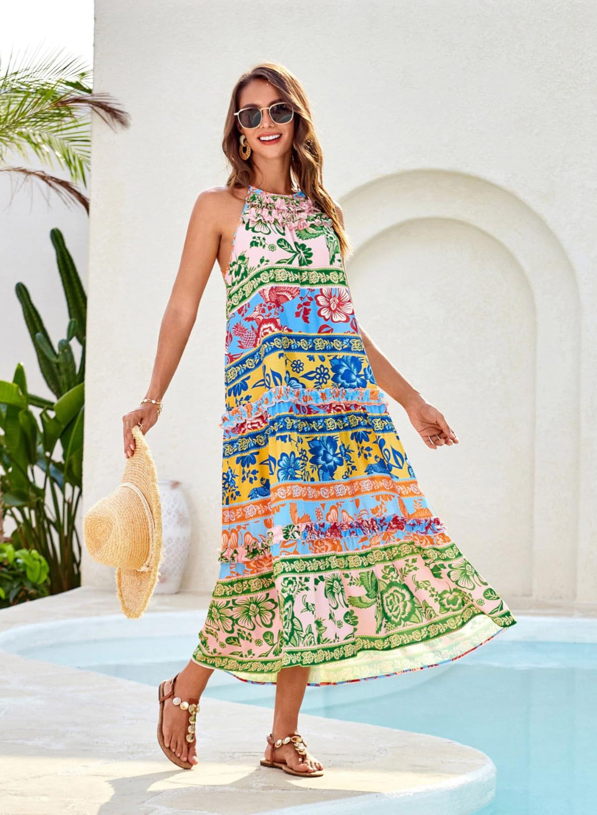 Women's Halter Neck Floral Print Vacation Dress