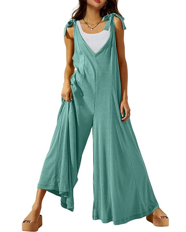 Women's Tie Strap Causal Sleeveless Wide Leg Long Rompers