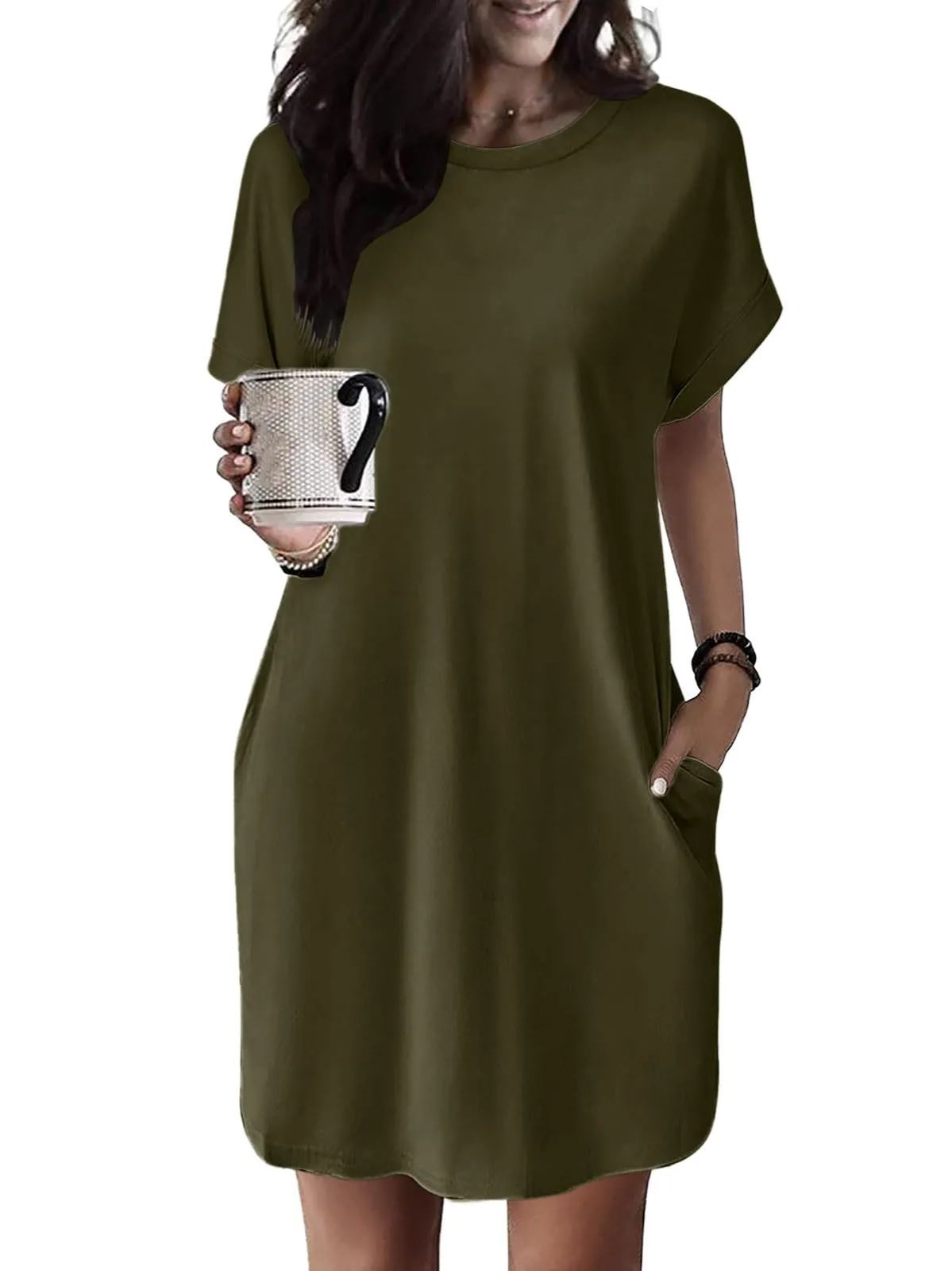 Women's Casual Short Sleeve T-Shirt Dress with Pockets