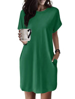 Women's Casual Short Sleeve T-Shirt Dress with Pockets