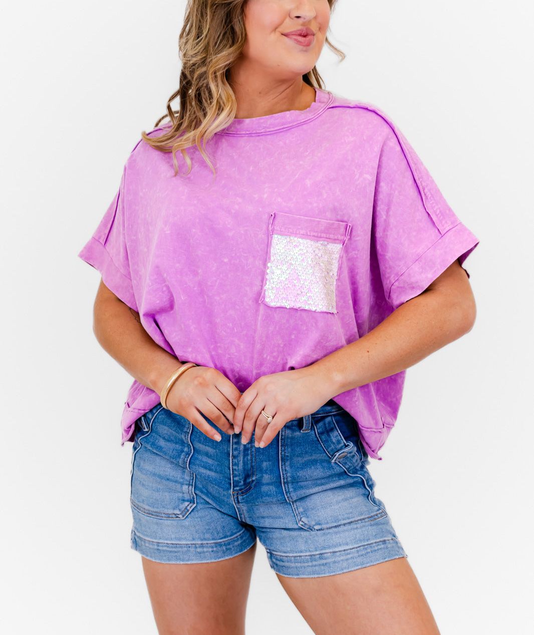 Women's Mineral Wash Sparkle Pocket Boxy T-shirts