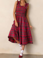 Women's Sleeveless Plaid Ruffle A-Line Dress