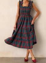 Women's Sleeveless Plaid Ruffle A-Line Dress