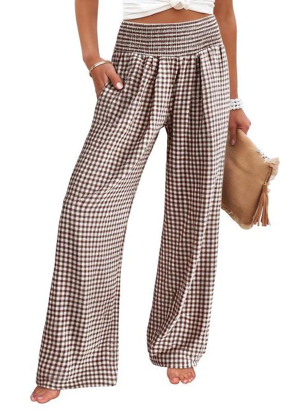 Women's High Waisted Gingham Palazzo Pants