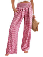 Women's High Waisted Gingham Palazzo Pants