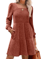 Women's Square Neck Tiered Knit Dress