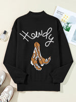 Western Howdy Boot Graphic High Neck Sweater