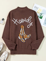 Western Howdy Boot Graphic High Neck Sweater