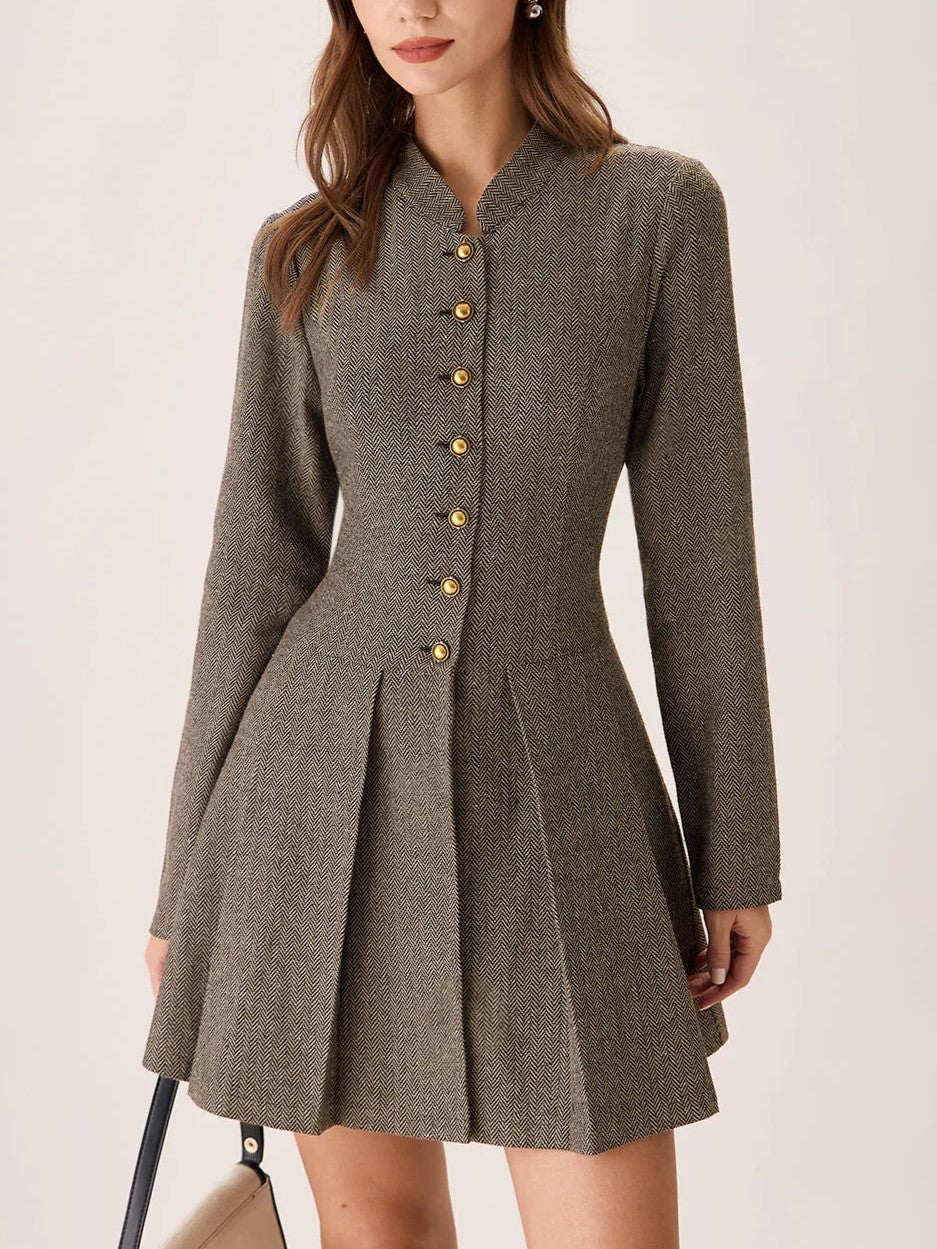 Ruched Button A-Line Mini Dress