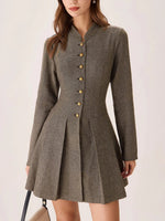Ruched Button A-Line Mini Dress