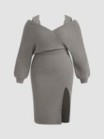 Knitted V-neck Split Lace Curve Dress