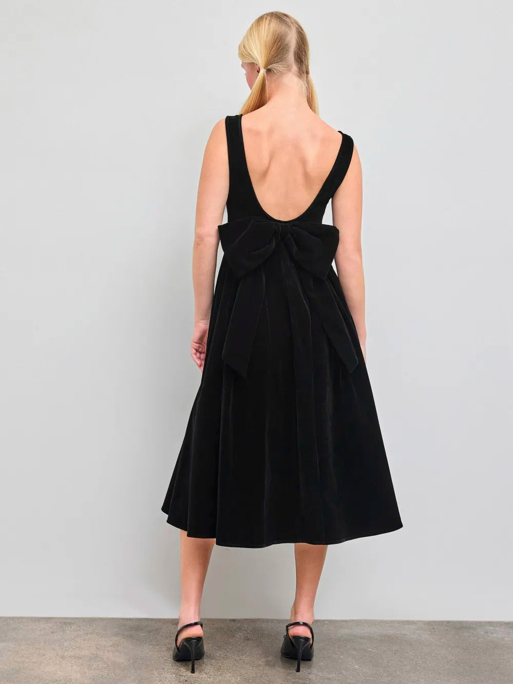 Boat Neck Bowknot Backless Midi Dress