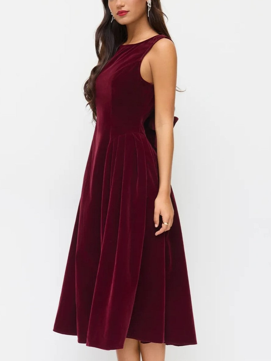 Boat Neck Bowknot Backless Midi Dress