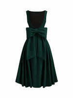 Boat Neck Bowknot Backless Midi Dress