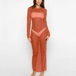 Full Pearl Sheer Mesh Cover-Up Maxi Dress