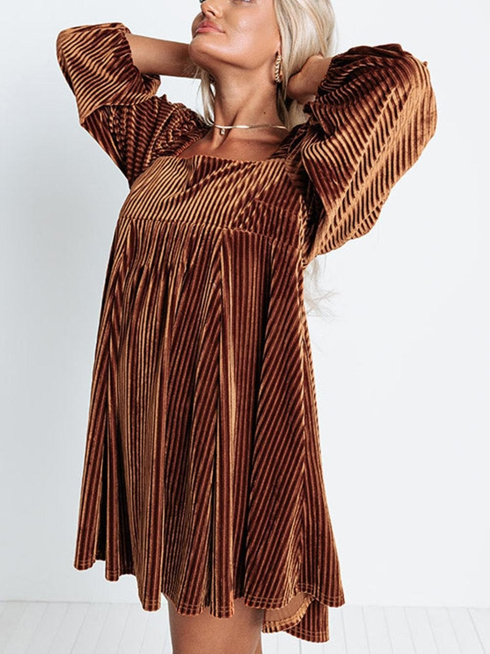 Women's Square Neck Tie Back Ribbed Dress