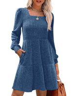 Women's Square Neck Tiered Knit Dress