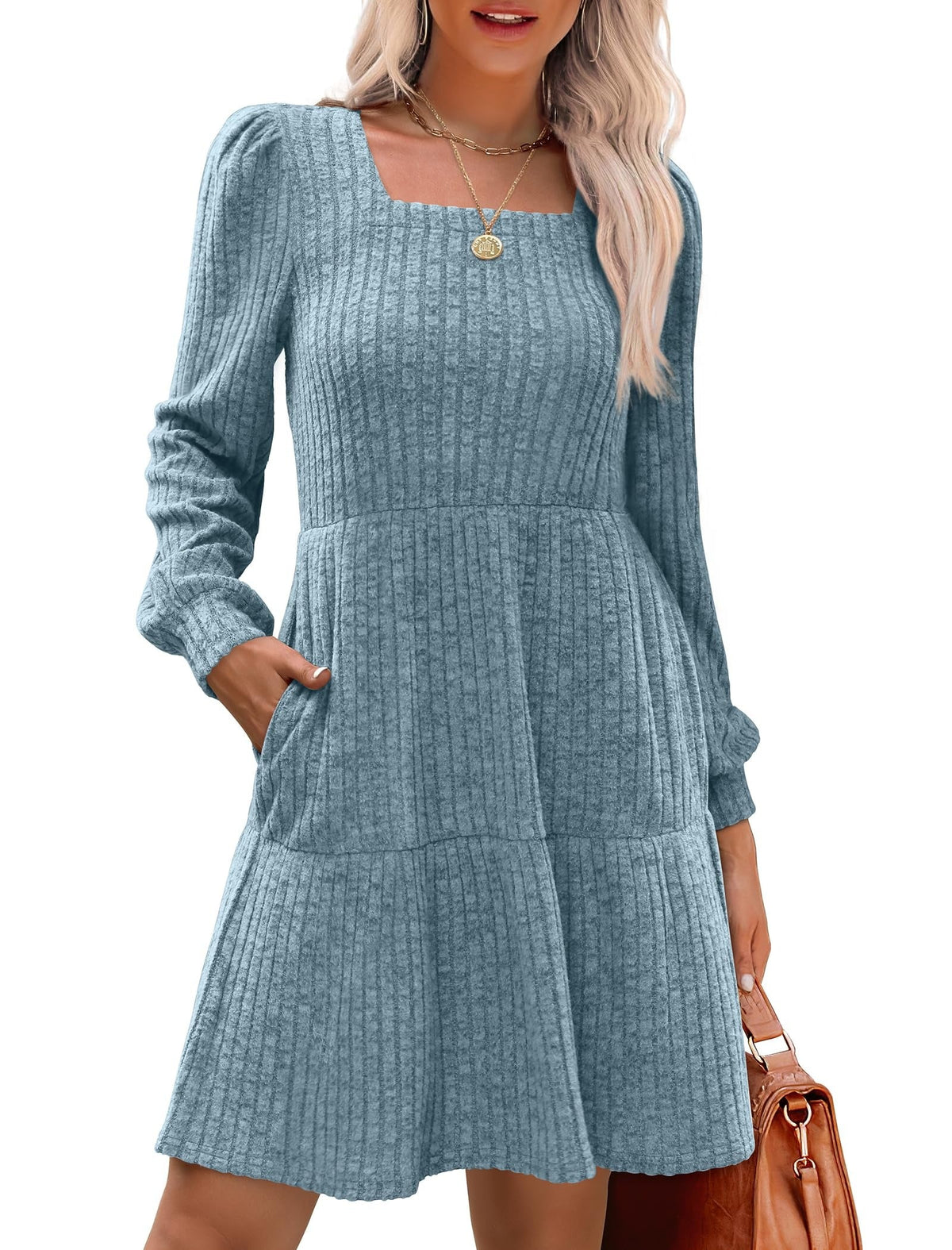 Women's Square Neck Tiered Knit Dress