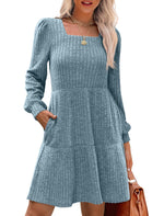 Women's Square Neck Tiered Knit Dress