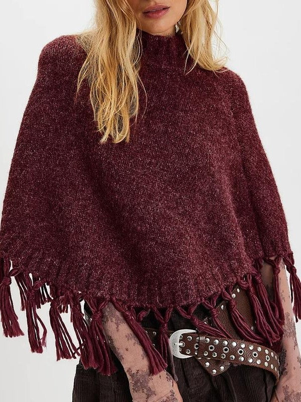 Fringe Asymmetrical Shawl Sweater Cape