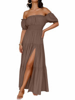 Women's Off Shoulder Side Split Flowy Maxi Dress
