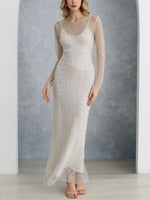 Full Pearl Sheer Mesh Cover-Up Maxi Dress