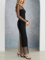Full Pearl Sheer Mesh Cover-Up Maxi Dress